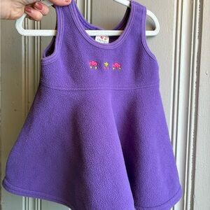 Vintage 90s Carters 9/12M Purple Fleece Dress with Floral Tulip Embroidery